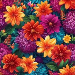 Flower Background - Lush Garden with Vibrant Blossoms wallpaper splash art, vibrant colors, intricate patterns