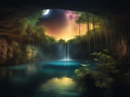 cenote ik kil - illustrate the mystical night scene of cenote ik kil, a natural sinkhole on the yucatan peninsula, with vines, water, and celestial beauty. 