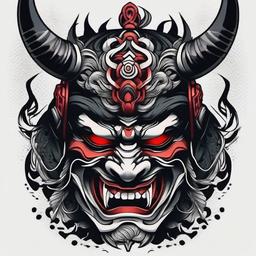 oni mask samurai tattoo  simple color tattoo,white background,minimal