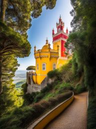 sintra, portugal - imagine the fairytale town of sintra, with its colorful palaces and castles surrounded by lush forests, all bathed in moonlight. 