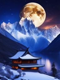 jade dragon snow mountain - capture the serene night painting of jade dragon snow mountain, where snow-capped peaks and alpine meadows shimmer under a starry sky. 