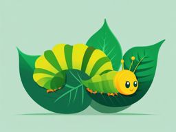 Voracious Caterpillar Clip Art - Voracious caterpillar devouring a green leaf,  color vector clipart, minimal style