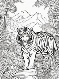 Tiger Coloring Pages - Tiger in a fantasy jungle with magical colors  simple coloring pages