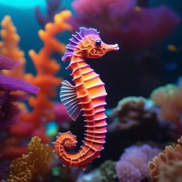 Cute Seahorse Swimming Amidst Vibrant Coral Reefs in a Coral Paradise 8k, cinematic, vivid colors