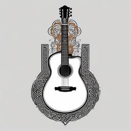 celtic guitar tattoo  simple color tattoo,minimal,white background