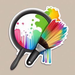 Palette with Rainbow Brush Sticker - Palette with a rainbow-colored paintbrush, ,vector color sticker art,minimal