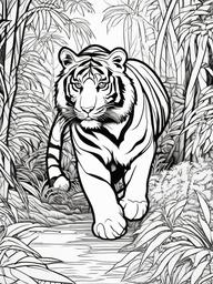 Tiger Coloring Pages - Tiger prowling through the dense jungle  simple coloring pages