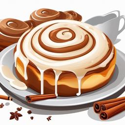 Breakfast clipart - Cinnamon roll with icing.  vector style illustration, white background