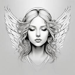 drawing of an angel with a halo  minimal rough sketch scribbles,doodles,black and white