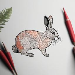 fine line rabbit tattoo  minimalist color tattoo, vector