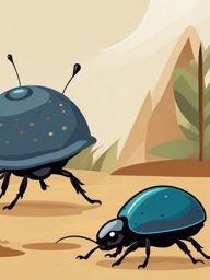 Dung Beetle Ball Clip Art - A dung beetle rolling a dung ball,  color vector clipart, minimal style