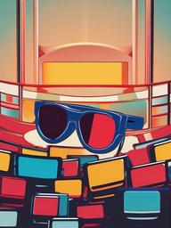 Movie clipart - 3D glasses in front of a movie screen  color,minimalist,vector clipart