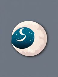 Moon and Clouds Sticker - Crescent moon amidst fluffy clouds, ,vector color sticker art,minimal