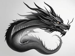 Black and Grey Dragon - Monochromatic dragon tattoo in black and grey tones.  simple color tattoo,minimalist,white background