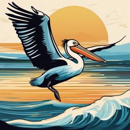 Pelican clipart - Large water bird gliding over the ocean, ,color clipart vector style