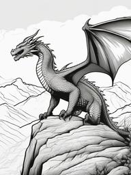 Dragon on a Cliff Coloring Pages - Majestic View of a Dragon Perched High  minimal black outline printable sheet, coloring page