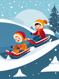 Snow clipart - children sledding down a hill  