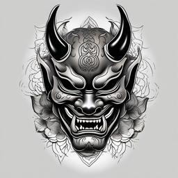 black and grey hannya mask tattoo  simple color tattoo,white background,minimal