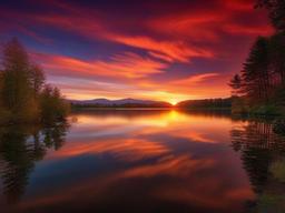 Sunset Wallpaper - Tranquil lake reflecting sunset colors.  sunset background