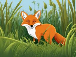 Fox Cartoon - Cartoon of fox hiding in tall grass  