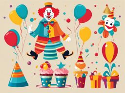 Birthday Clown clipart - Silly and cheerful birthday clown, ,vector color clipart,minimal