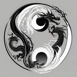 Dragon Tattoo Yin Yang - Tattoos combining dragon imagery with the Yin Yang symbol for balance.  simple color tattoo,minimalist,white background