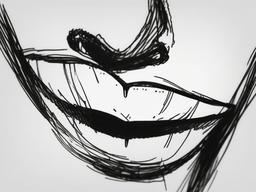 drawing of a mouth in laughter  minimal rough sketch scribbles,doodles,black and white