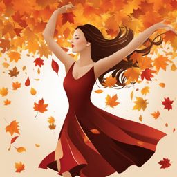 autumn clipart,dancing in a gentle breeze amid falling leaves 