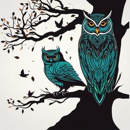 tree and owl tattoo  simple vector color tattoo