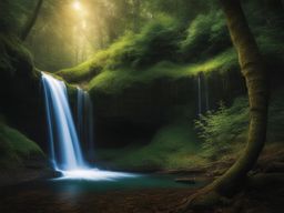 enchanted waterfall, discovering a magical waterfall hidden deep within a mystical forest. 