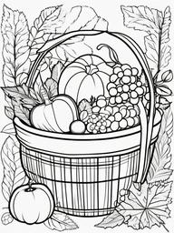 Harvest Basket Coloring Pages - Filled with Autumn Fruits and Vegetables  minimal black outline printable sheet, coloring page