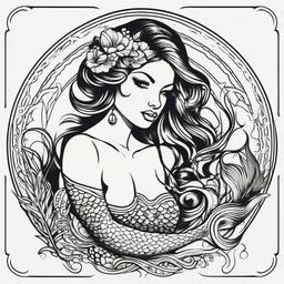 Mermaid Trad Tattoo - Explore traditional tattoo artistry with a beautifully crafted mermaid design.  simple vector color tattoo,minimal,white background