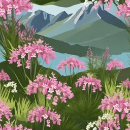 Alpine Whorled Lousewort Clip Art - Whorled lousewort blooms in alpine terrains,  color vector clipart, minimal style