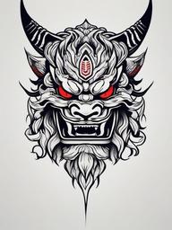 Oni Tattoo - A tattoo featuring the powerful and fearsome Oni, a creature from Japanese folklore.  simple color tattoo,white background,minimal
