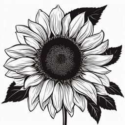 Sunflower clipart black and white, A monochromatic depiction of a sunflower.  simple, 2d flat