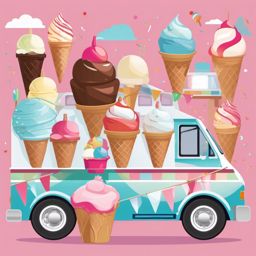 Ice Cream Truck clipart - Colorful ice cream truck, ,vector color clipart,minimal