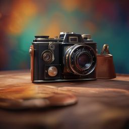 Vintage Camera - A vintage camera with dials and leather casing hyperrealistic, intricately detailed, color depth,splash art, concept art, mid shot, sharp focus, dramatic, 2/3 face angle, side light, colorful background
