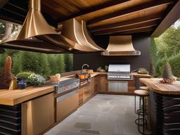 In the outdoor kitchen, surrealist interior design showcases unexpected appliances, whimsical accents, and imaginative decor that enhance cooking and entertaining experiences in a unique setting.  