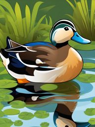 duck clipart - a quacking and waddling duck in a pond. 
