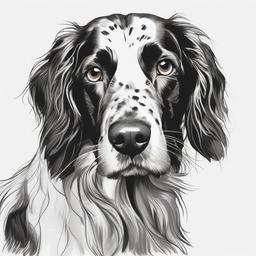 drawing of a English Setter dog  minimal rough sketch scribbles,doodles,black and white