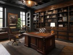 Steampunk home office features vintage-inspired furniture, industrial accents, and creative decor that create a unique and imaginative space.  