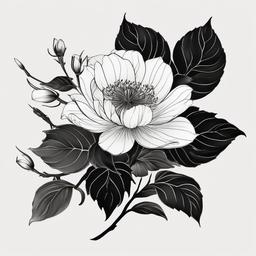 japanese flower tattoo black  simple color tattoo,white background,minimal