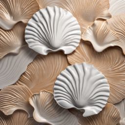 Porcelain tiles mimicking seashell textures with a glossy glow top view, product photoshoot realistic background, hyper detail, high resolution