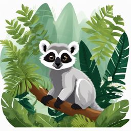 Cute Lemur in a Rainforest Retreat  clipart, simple