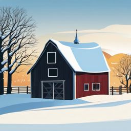 Snowy Barn clipart - Snow-covered barn in the countryside, ,vector color clipart,minimal