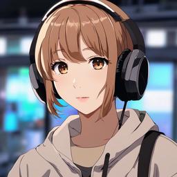 Light brown hair y2k noise filter anime Pro  front facing ,centered portrait shot, cute anime color style, pfp, full face visible
