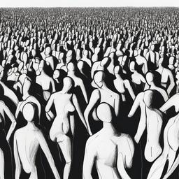 drawing of bodies in a crowd  minimal rough sketch scribbles,doodles,black and white