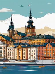 Stockholm clipart - Stockholm Palace and city islands,  color vector clipart