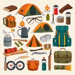 Camping Essentials clipart - Essential items for a camping trip., ,vector color clipart,minimal