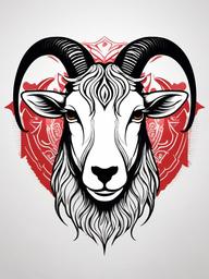 Aries Goat Tattoo - A zodiac-inspired tattoo featuring the head of a goat for Aries individuals.  simple color tattoo design,white background